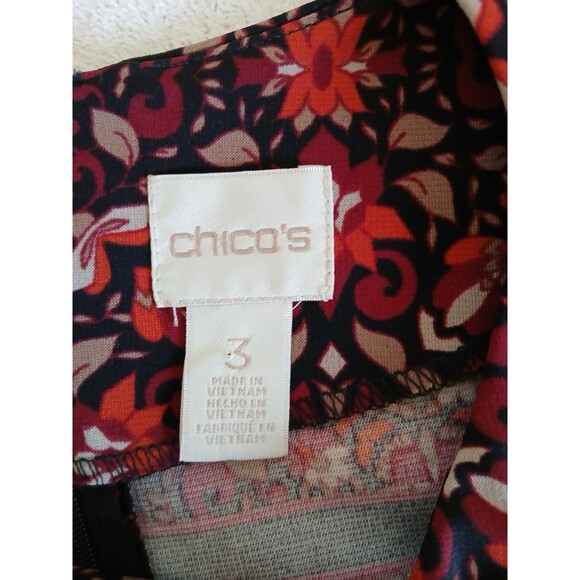 Chico's Floral Striped Print Short Sleeve Dress Knee Length Size 3  XL Stretch - Picture 14 of 15